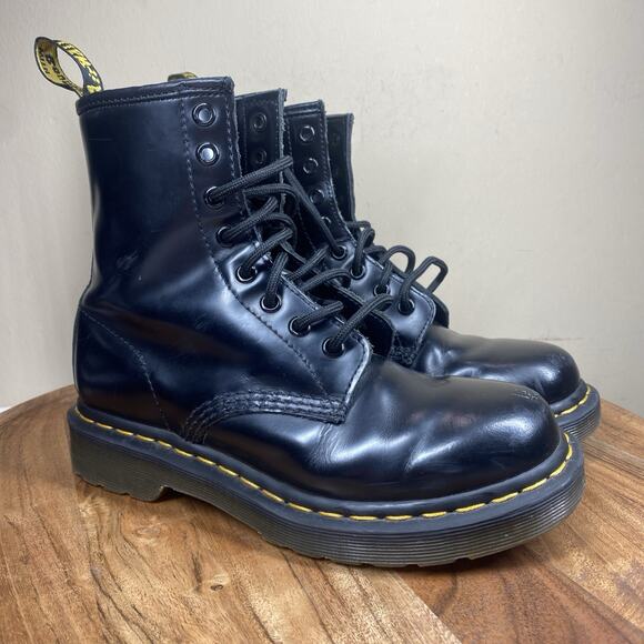 Dr. Martens Air Wair 1460 Pascal Womens Black Yellow Size 6 Ankle Boots Y2K Goth - Picture 1 of 9